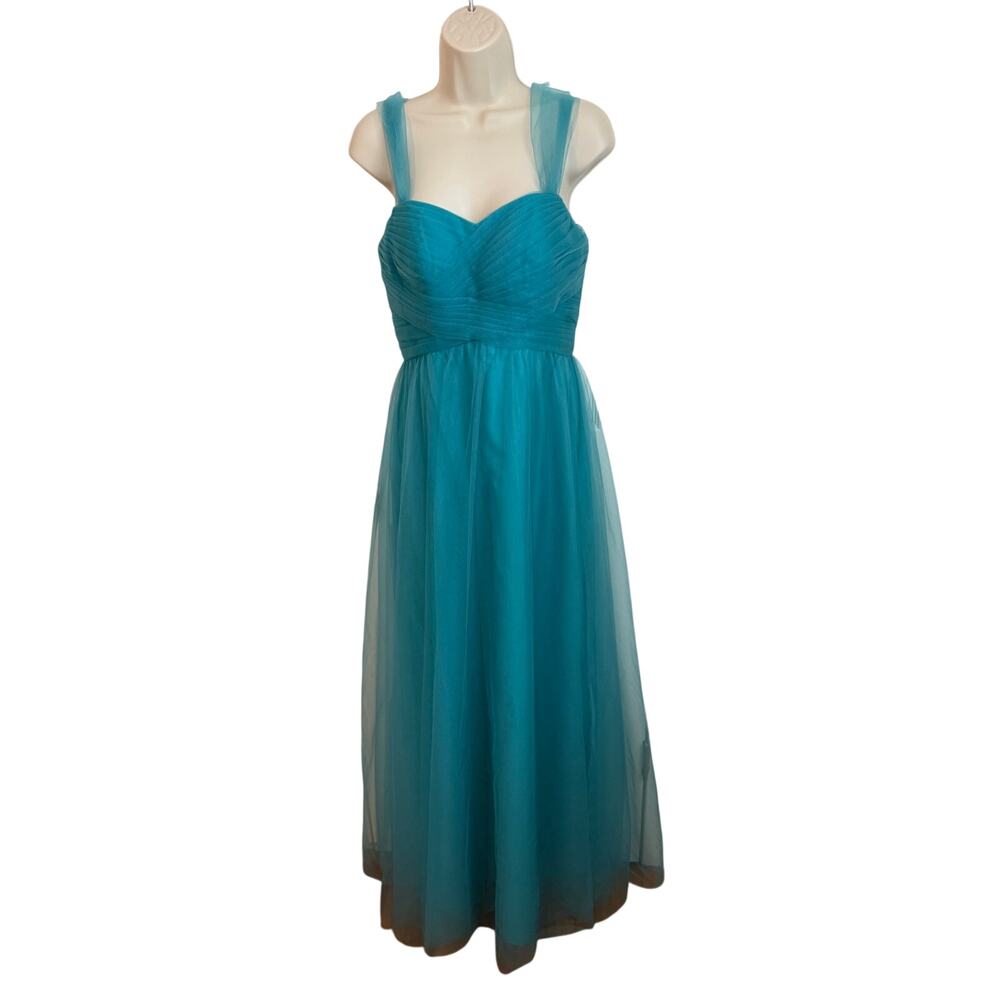 Azazie Teal Blue Bridesmaid Dress Sleeveless Sheer Womens A6 Formal Gown